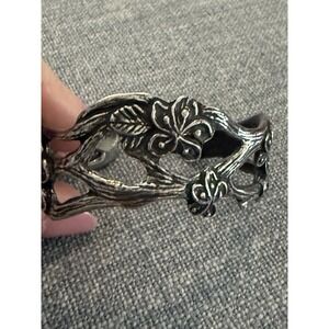 Salisbury Pewter Carved Cherry Blossom Relief Floral Adjustable Cuff Bracelet